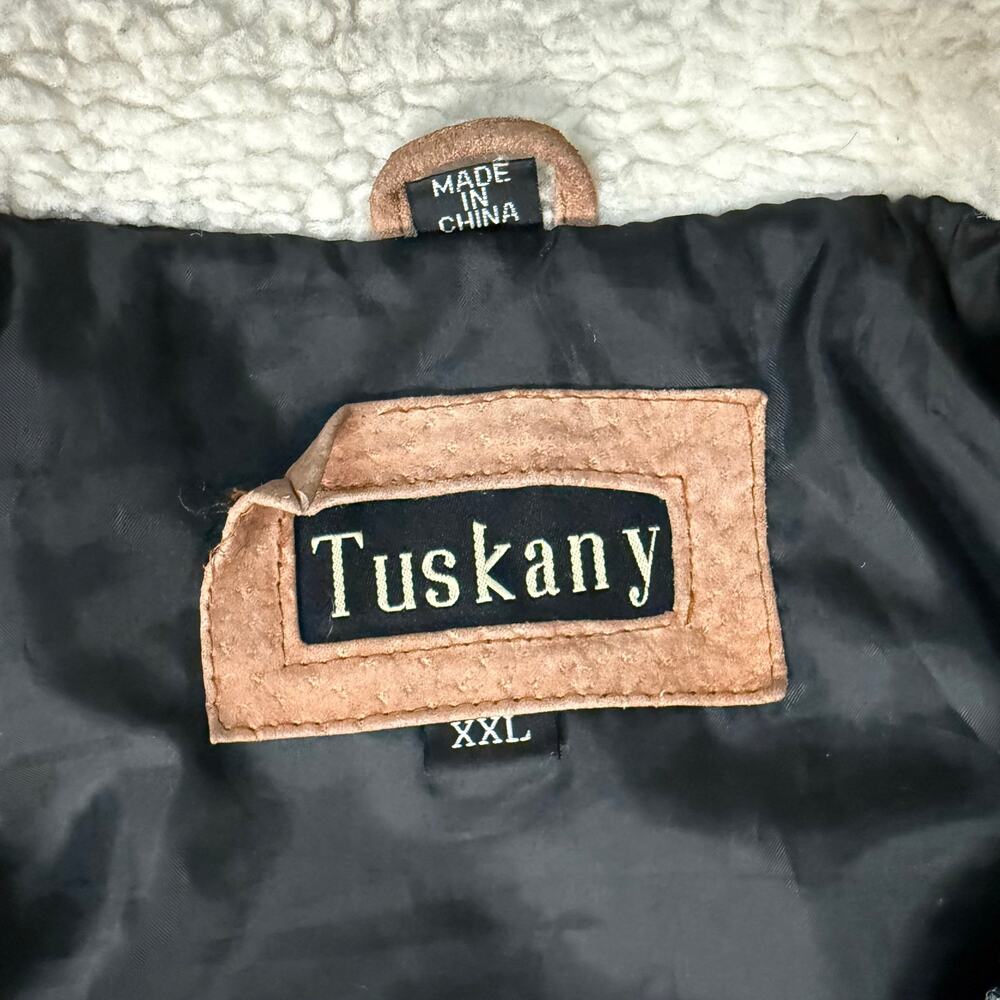 Vintage 90s Tan Black Leather Southwest Sherpa Lined Trucker Jacket size XXL - Picture 3 of 16